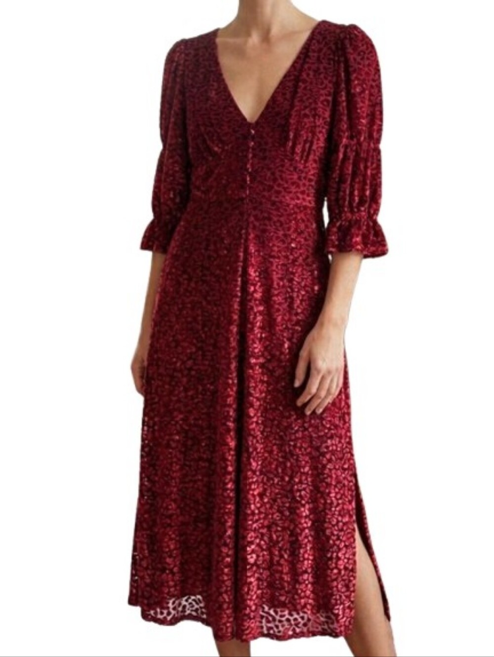 BETSEY JOHNSON Foiled Leopard Velvet Burnout Midi Dress